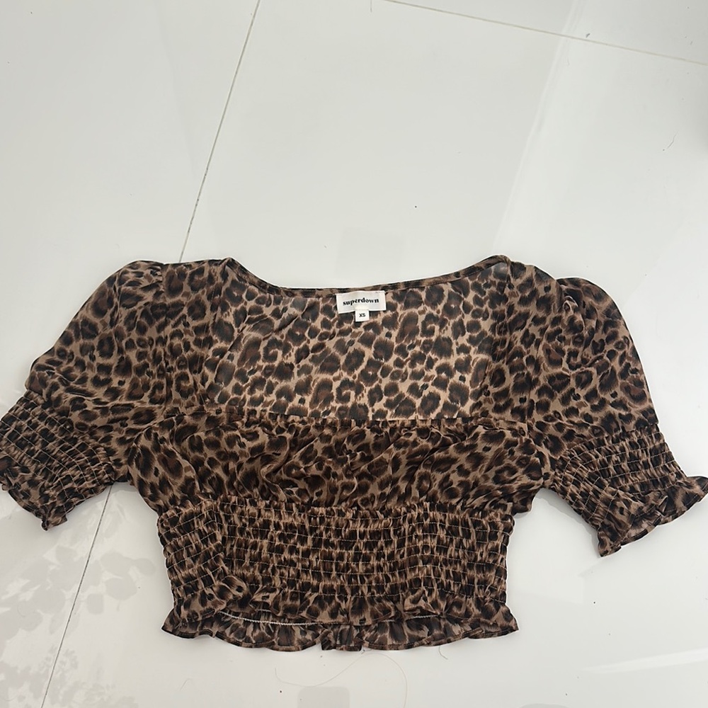 Superdown Black and Brown Puff Sleeve Crop Blouse